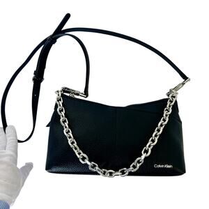 Calvin Klein Zoe Chain Mini Crossbody Shoulder Bag Black Silver Authentic